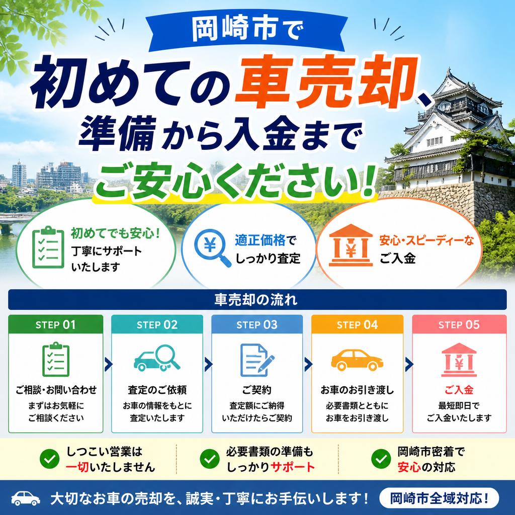 岡崎市で初めての車売却、準備から入金までご安心ください！